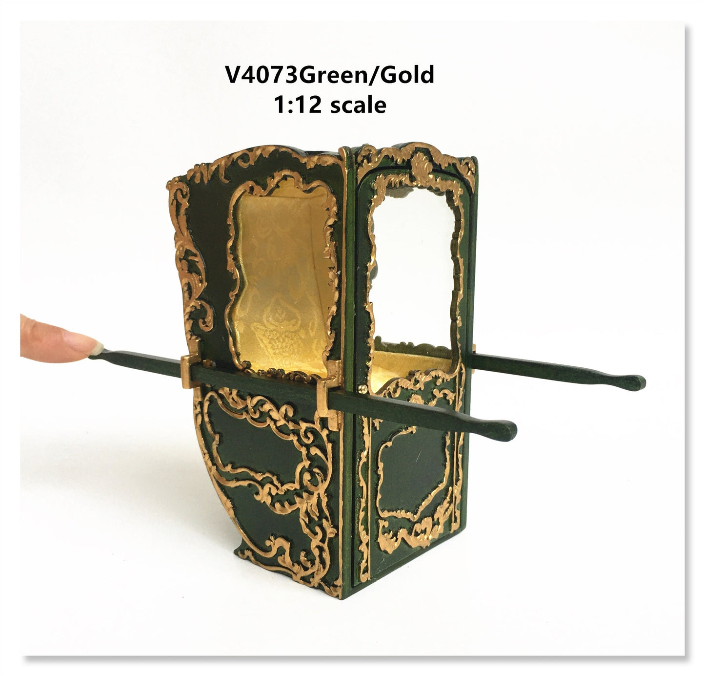 Mini Handcrafted Italian Sedan Chair (Litter) 19th Century style for 1:12 dollhouse miniatures Green