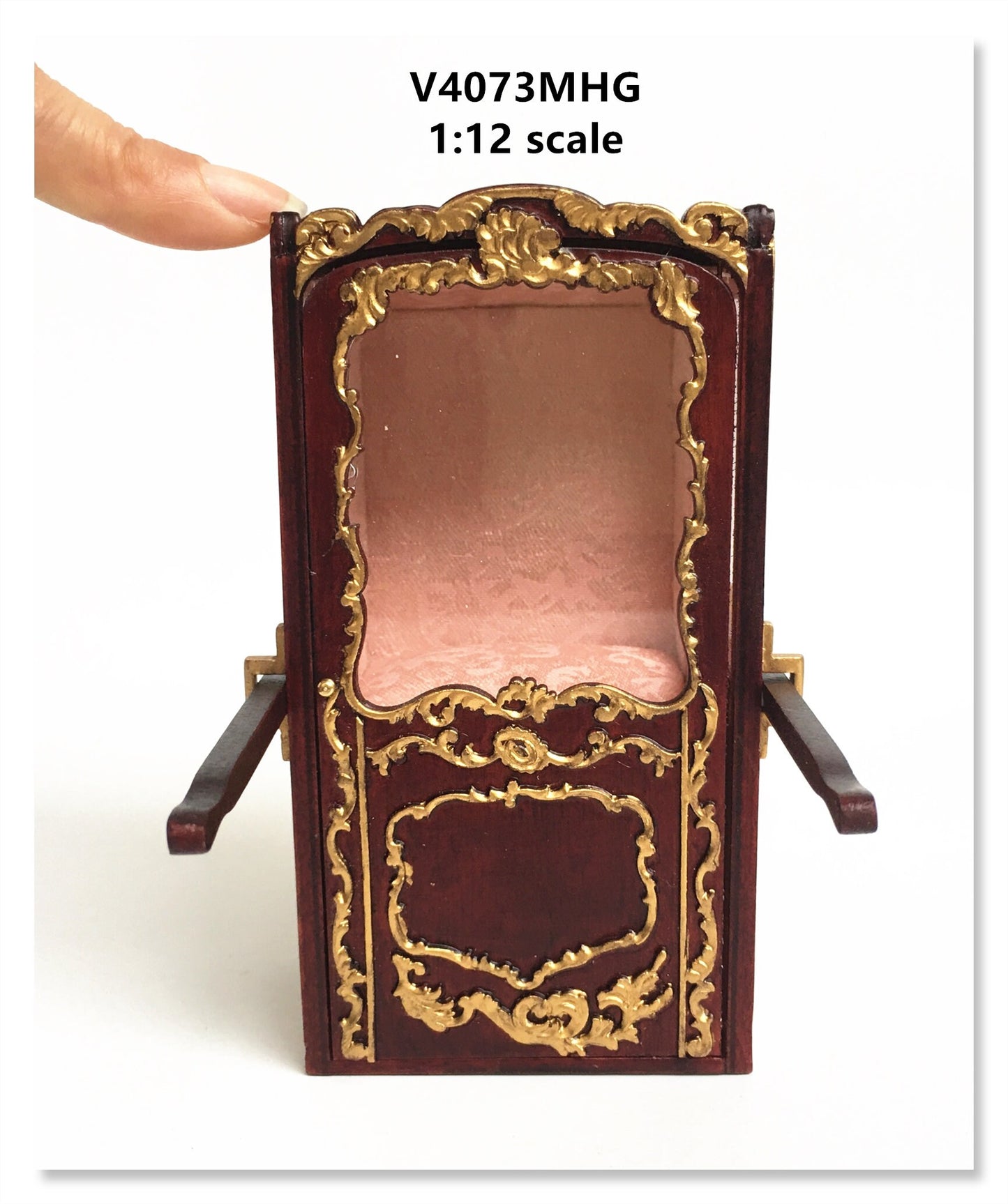 Mini Handcrafted Italian Sedan Chair (Litter) 19th Century style for 1:12 dollhouse miniatures Mahogany color