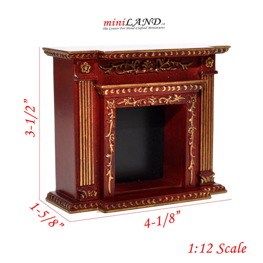 Cheminée victorienne de qualité supérieure pour maison de poupée miniature 1:12 couleur acajou/bois artisanal doré Y9512MHG
