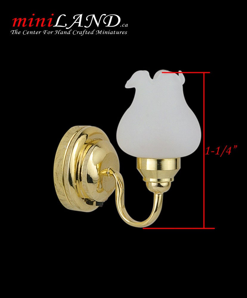 Brass Wall sconce tulip flower shade LED Super bright with On/off switch for Dollhouse miniature 1:12 scale