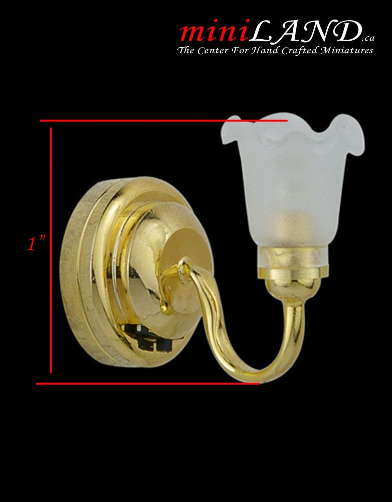 Brass Wall sconce small tulip flower shade LED Super bright with On/off switch for Dollhouse miniature 1:12 scale