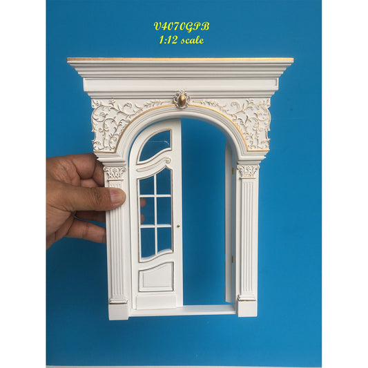 Fancy Victorian Handcrafted wooden Elegant French door Handmade Excellent quality for 1:12 dollhouse miniature WHITE with gold impression