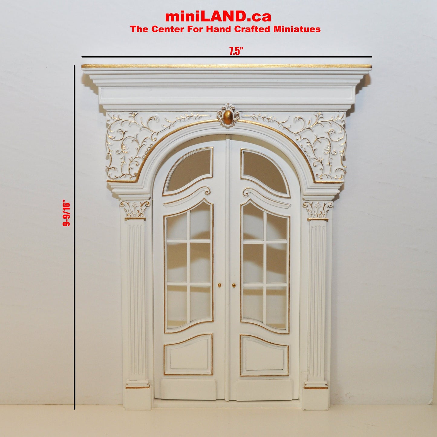 Fancy Victorian Handcrafted wooden Elegant French door Handmade Excellent quality for 1:12 dollhouse miniature WHITE with gold impression