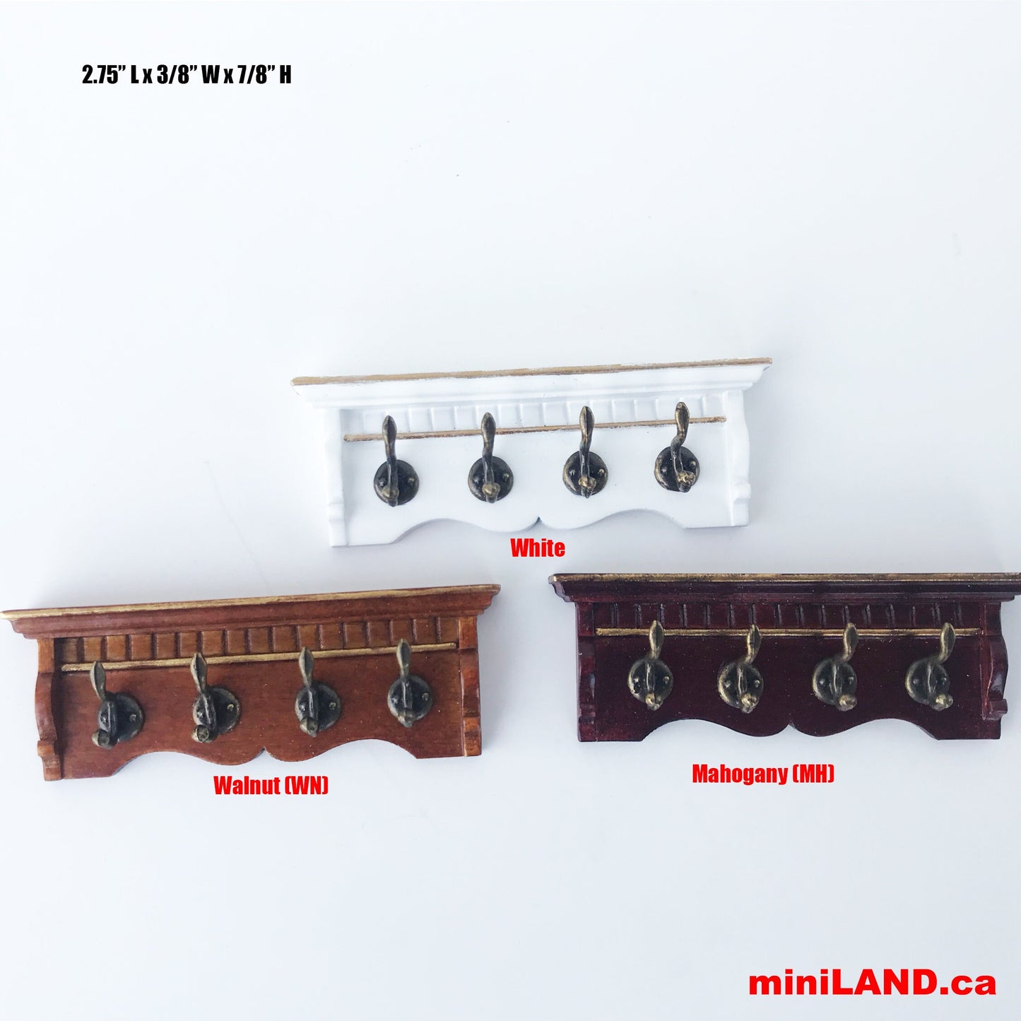 Victorian Wooden Mahogany Coat rack metal hangers for 1:12 dollhouse miniature