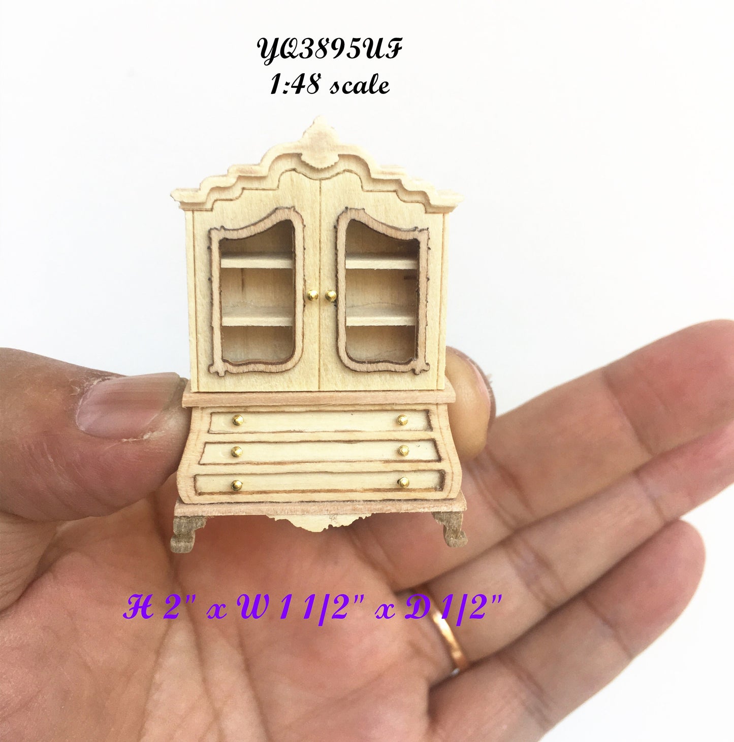 1:48 1/4 quarter scale wooden Walnut Baby dutch ARMOIRE for dollhouse miniature