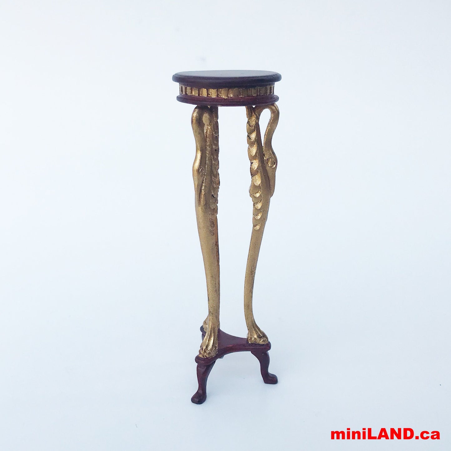 SWAN-Head CARVED tall side table Victoria Mahogany and gold for 1:12 dollhouse miniature