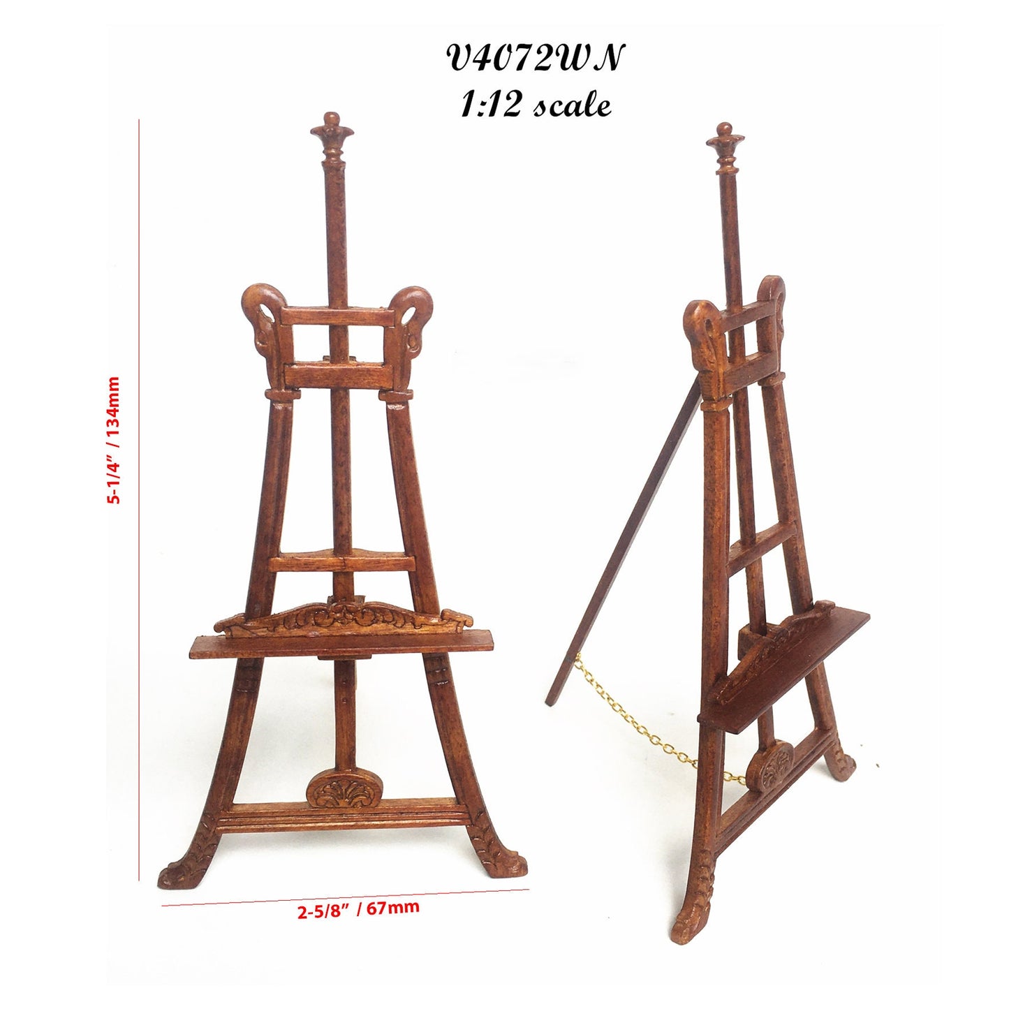 Artist’s Easel picture stand French wooden Walnut paintings stand swan carved adjustable EASEL for 1:12 dollhouse miniature handcrafted
