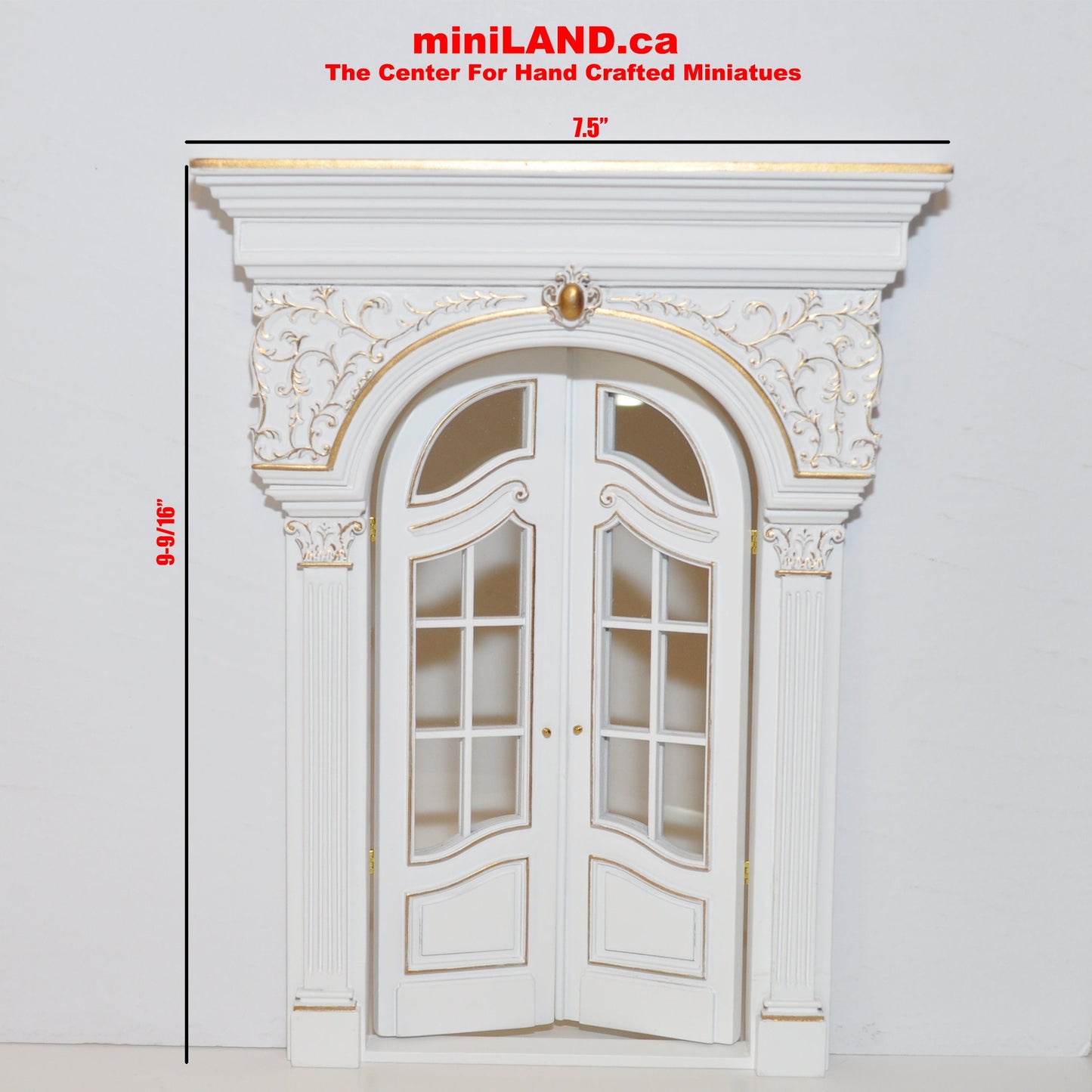 Fancy Victorian Handcrafted wooden Elegant French door Handmade Excellent quality for 1:12 dollhouse miniature WHITE with gold impression