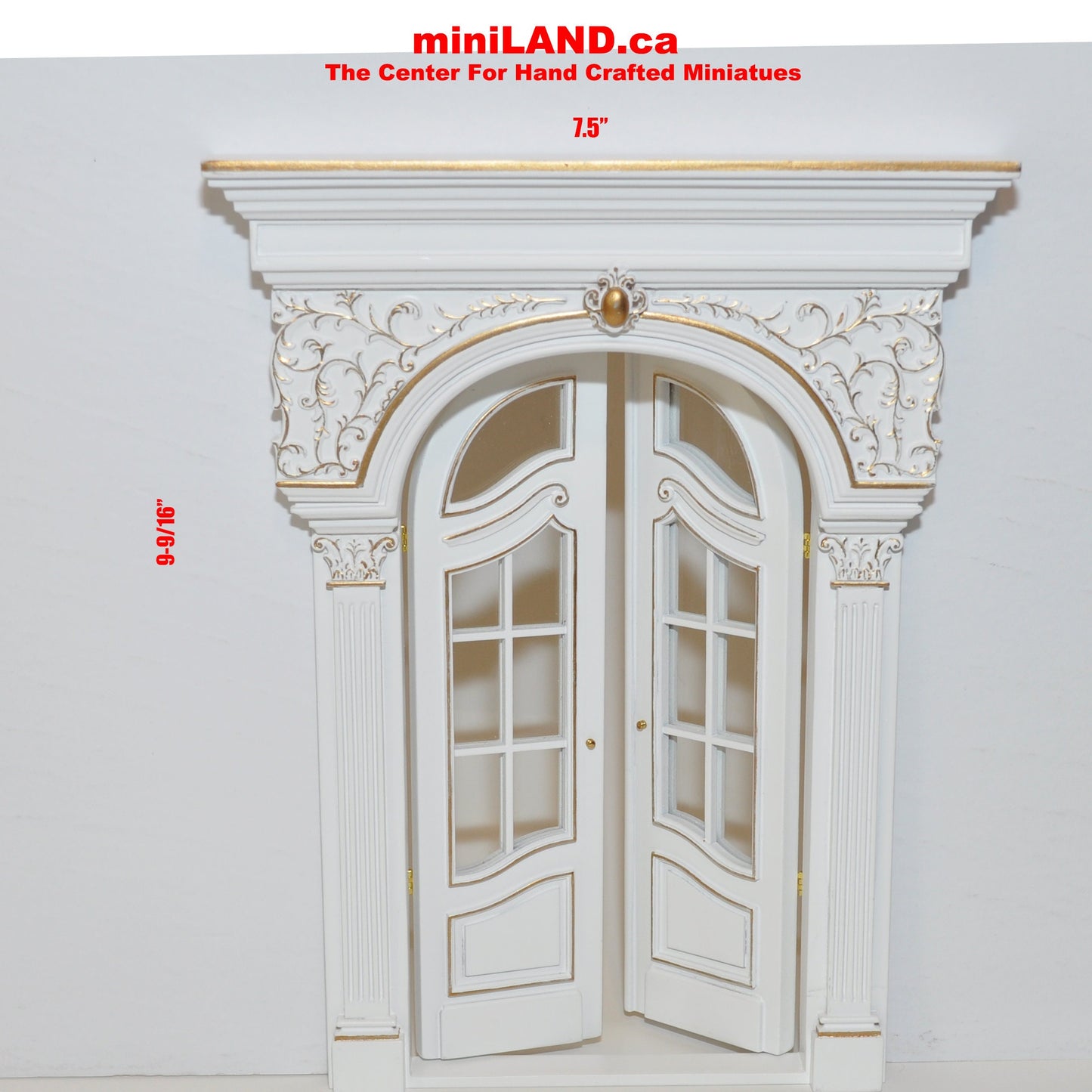 Fancy Victorian Handcrafted wooden Elegant French door Handmade Excellent quality for 1:12 dollhouse miniature WHITE with gold impression