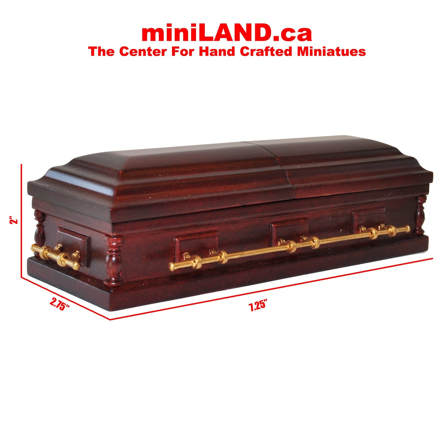 1:12 Scale Wooden miniature coffin casket Mahogany color with brass metal rod handles dollhouse Funeral buried