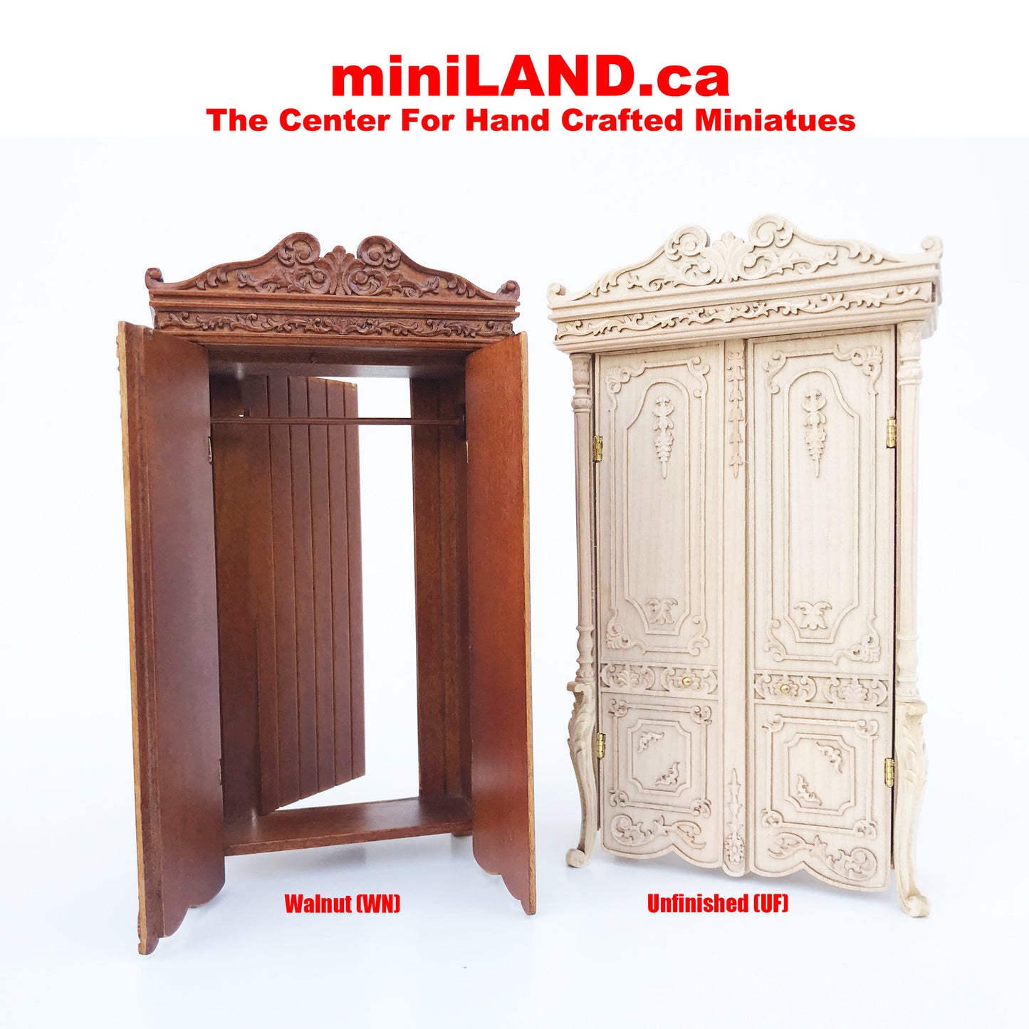 A Hidden Escape Door Wardrobe ARMOIRE Victorian carved cupboard with a hidden escape door handcrafted for 1:12 dollhouse miniatures V4074
