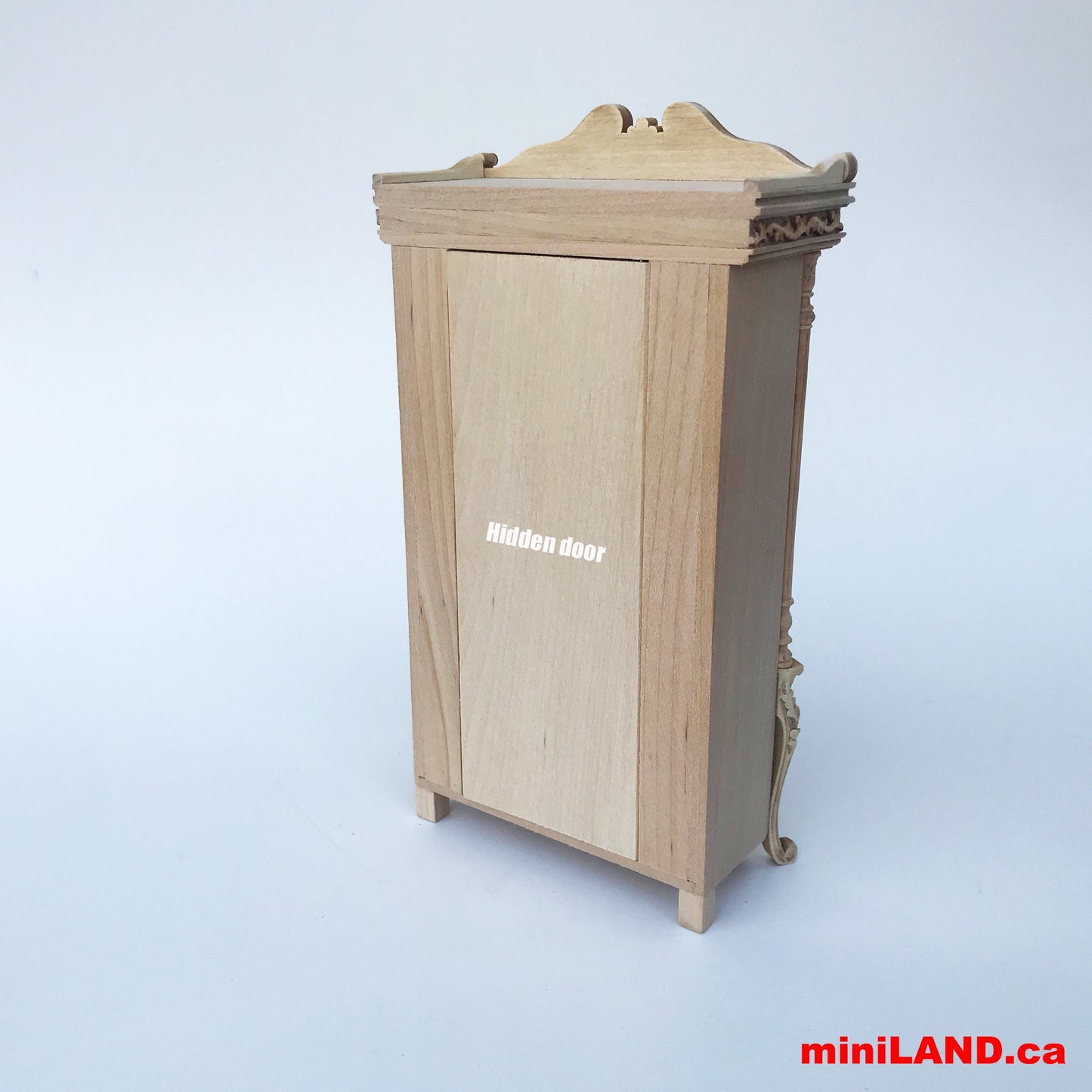 A hidden escape door Wardrobe ARMOIRE Victorian carved cupboard with a hidden escape door handcrafted for 1:12 dollhouse miniatures. V4074