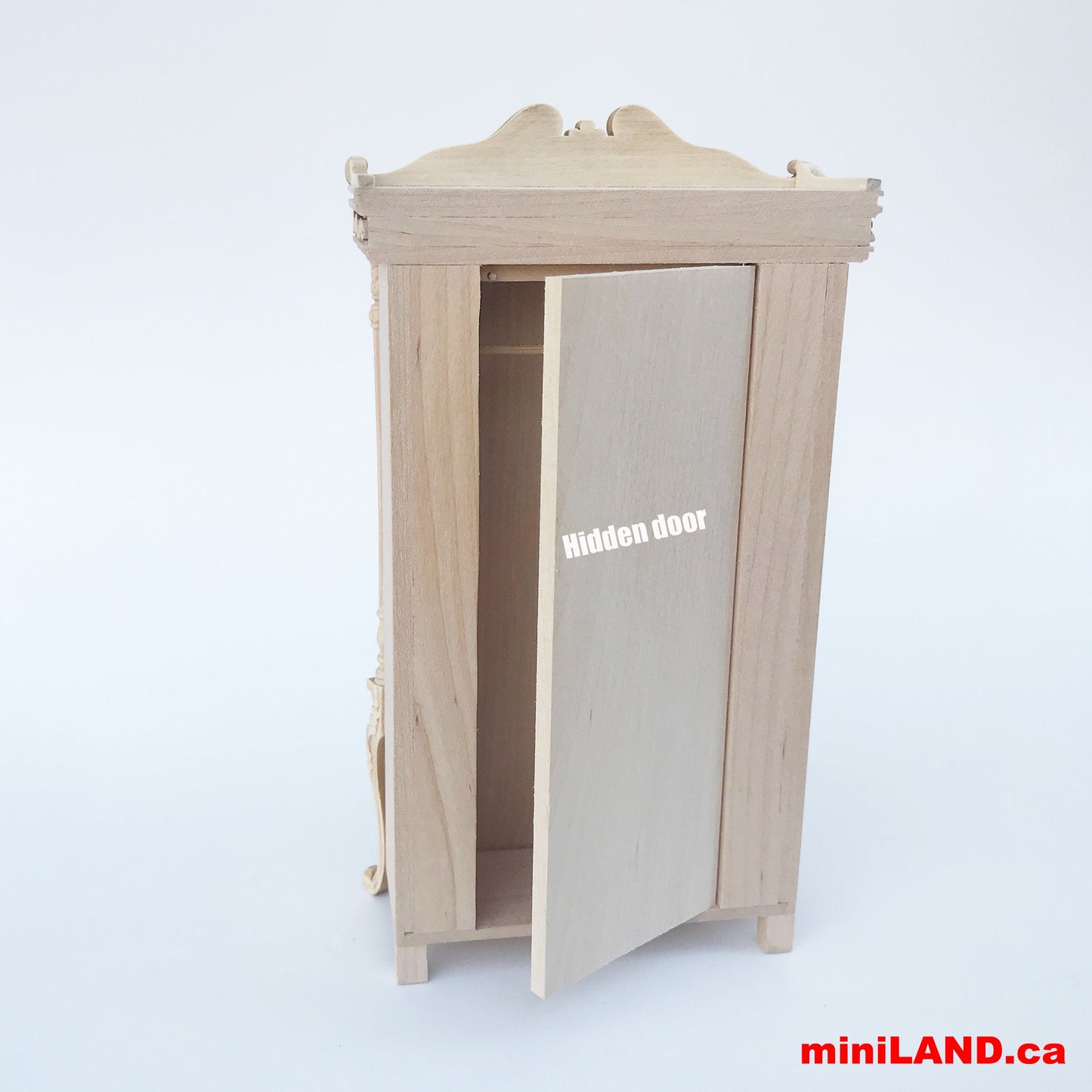 A hidden escape door Wardrobe ARMOIRE Victorian carved cupboard with a hidden escape door handcrafted for 1:12 dollhouse miniatures. V4074