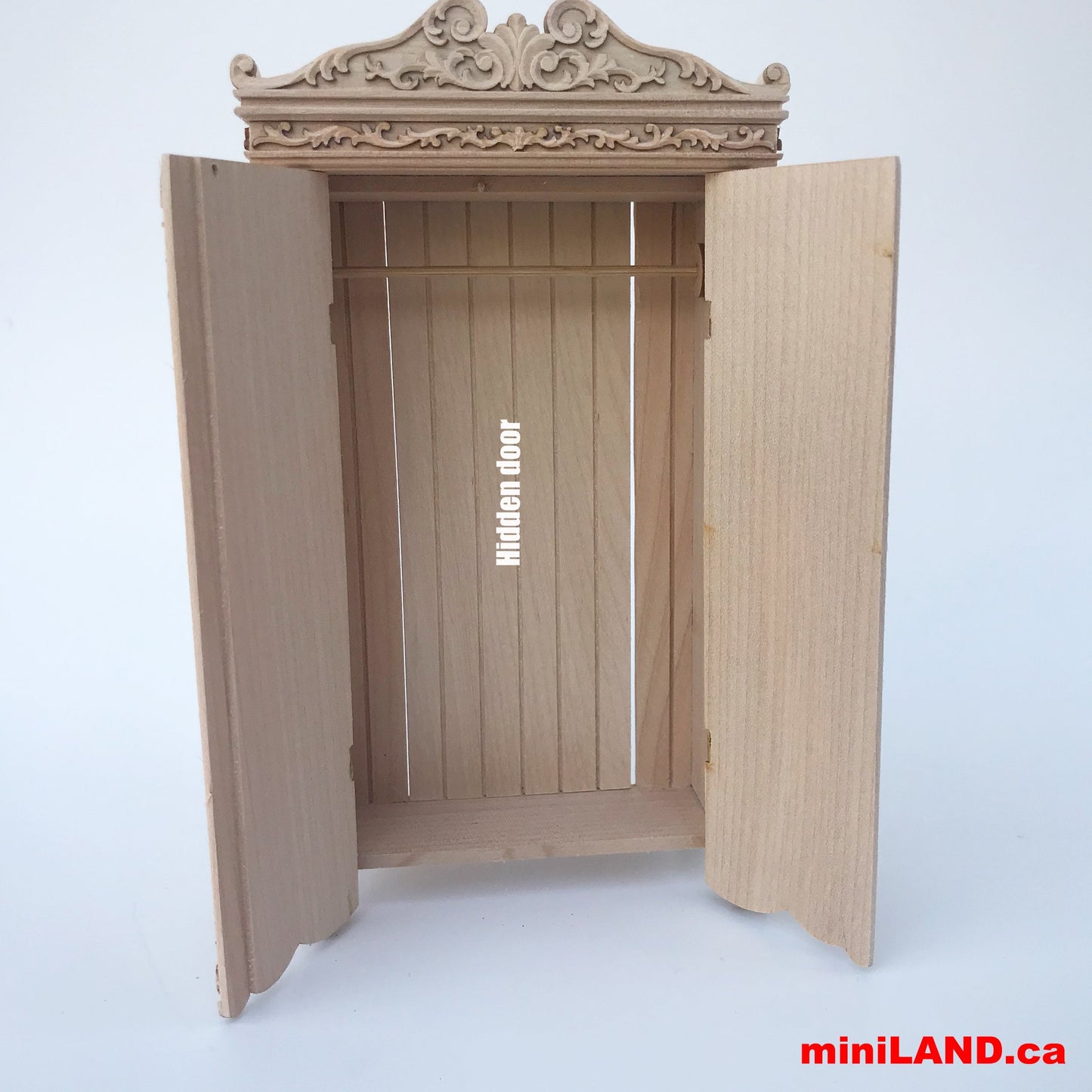 A hidden escape door Wardrobe ARMOIRE Victorian carved cupboard with a hidden escape door handcrafted for 1:12 dollhouse miniatures. V4074