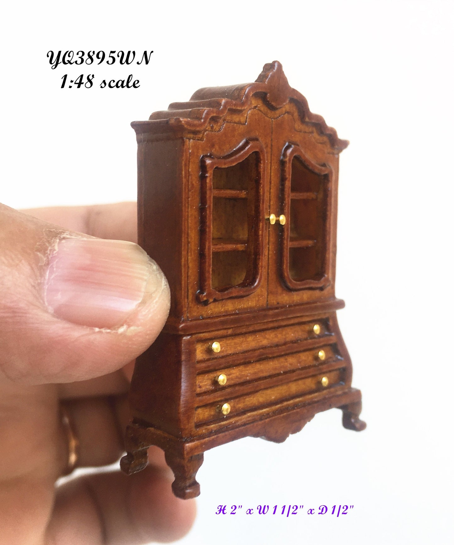 1:48 1/4 quarter scale wooden Walnut Baby dutch ARMOIRE for dollhouse miniature