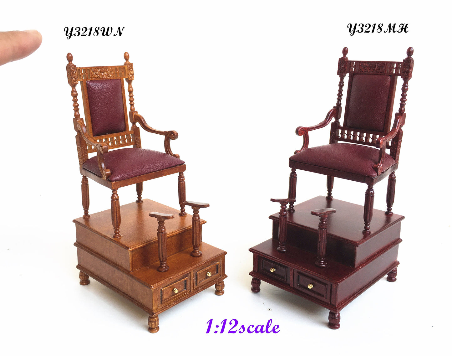 Shoeblack Chair Quality unit for Dollhouse miniature 1:12 Bootblack Shoe polisher WALNUT