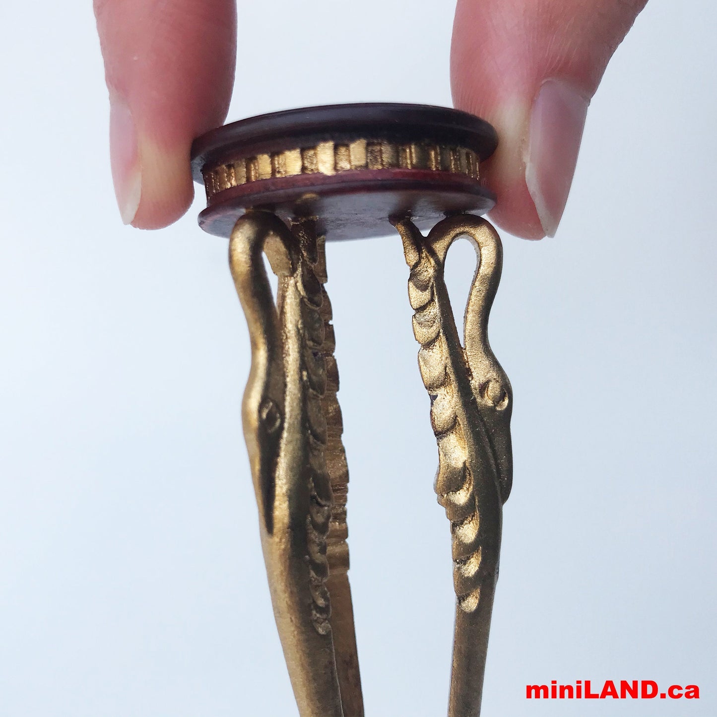 SWAN-Head CARVED tall side table Victoria Mahogany and gold for 1:12 dollhouse miniature