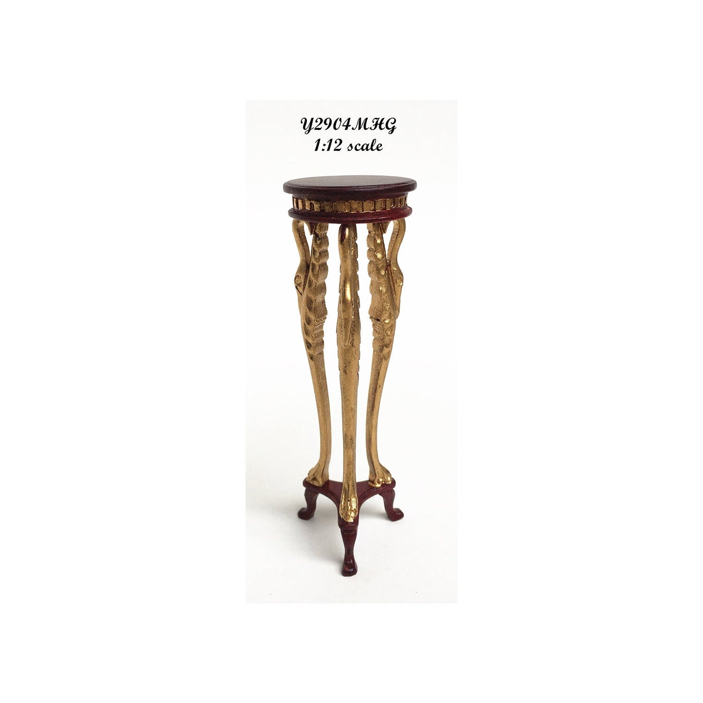 SWAN-Head CARVED tall side table Victoria Mahogany and gold for 1:12 dollhouse miniature