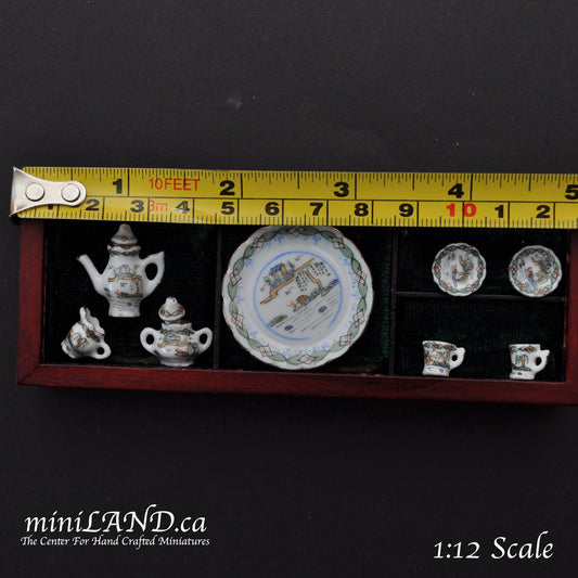 Puppenhaus Miniatur Eierschale Porzellan 8-teiliges Kaffeeset handbemalt im Maßstab 1:12