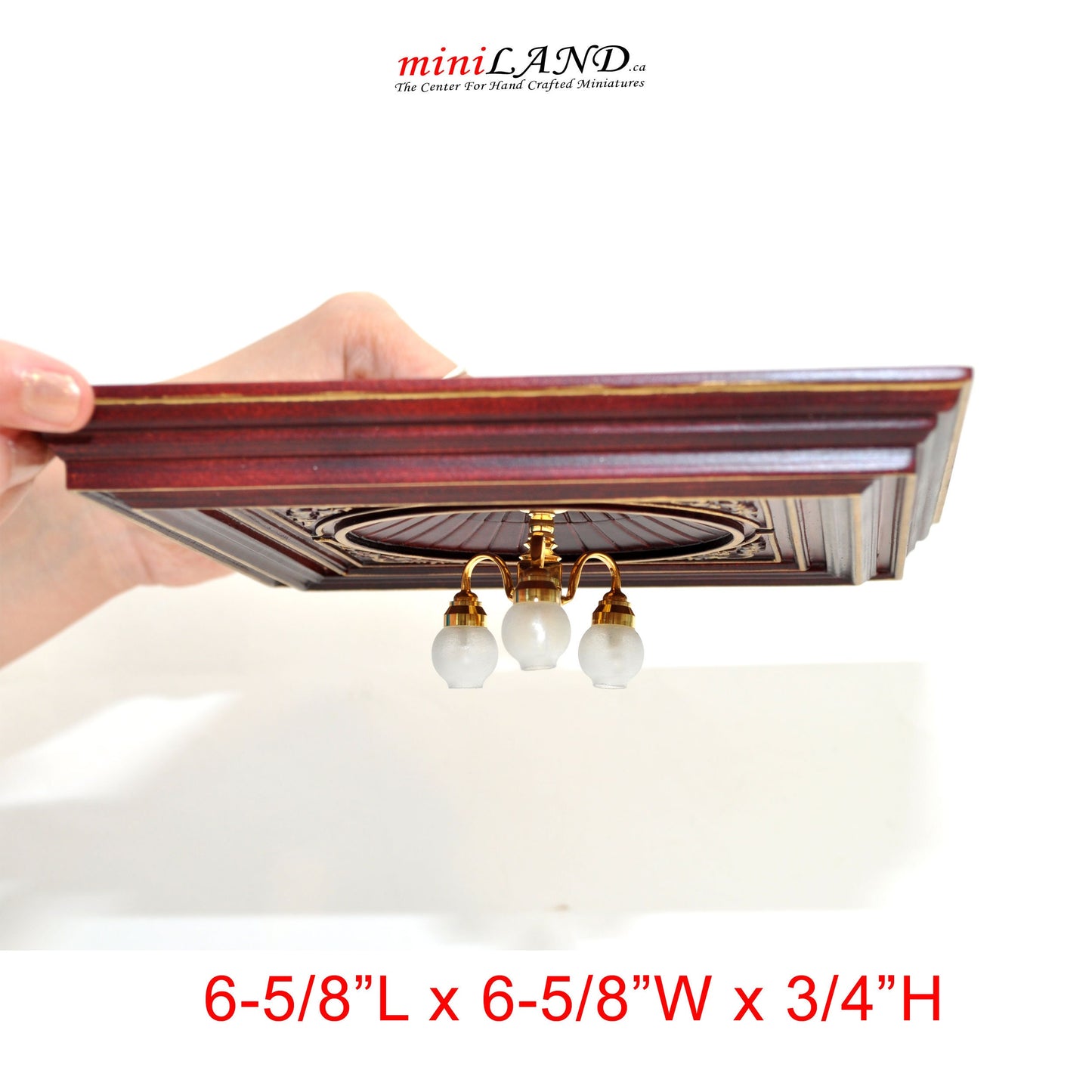 Mahogany Dome with frame 6.75"x6.75" Royal ceiling panel dollhouse miniature 1:12 ceiling medallion wood decoration