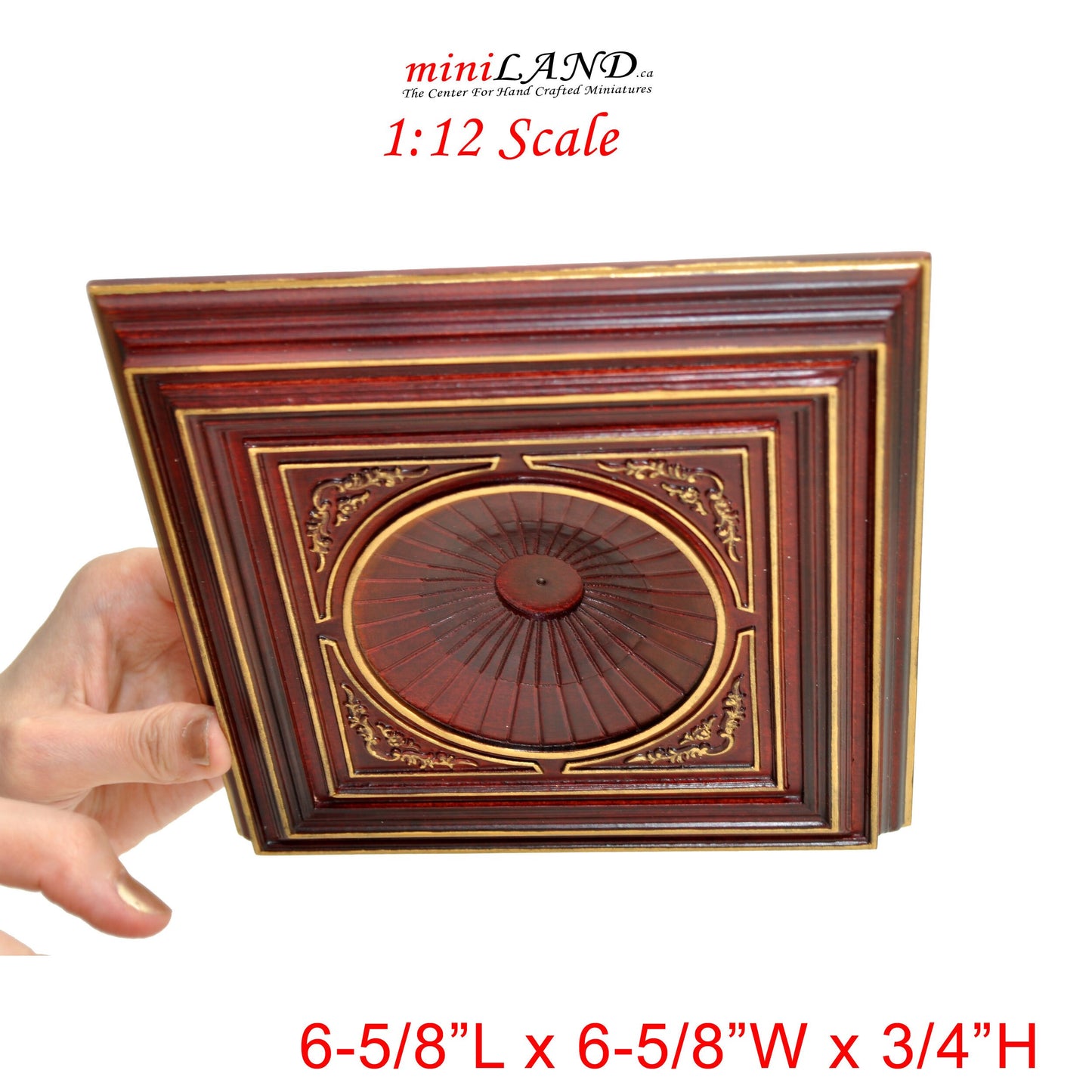 Mahogany Dome with frame 6.75"x6.75" Royal ceiling panel dollhouse miniature 1:12 ceiling medallion wood decoration
