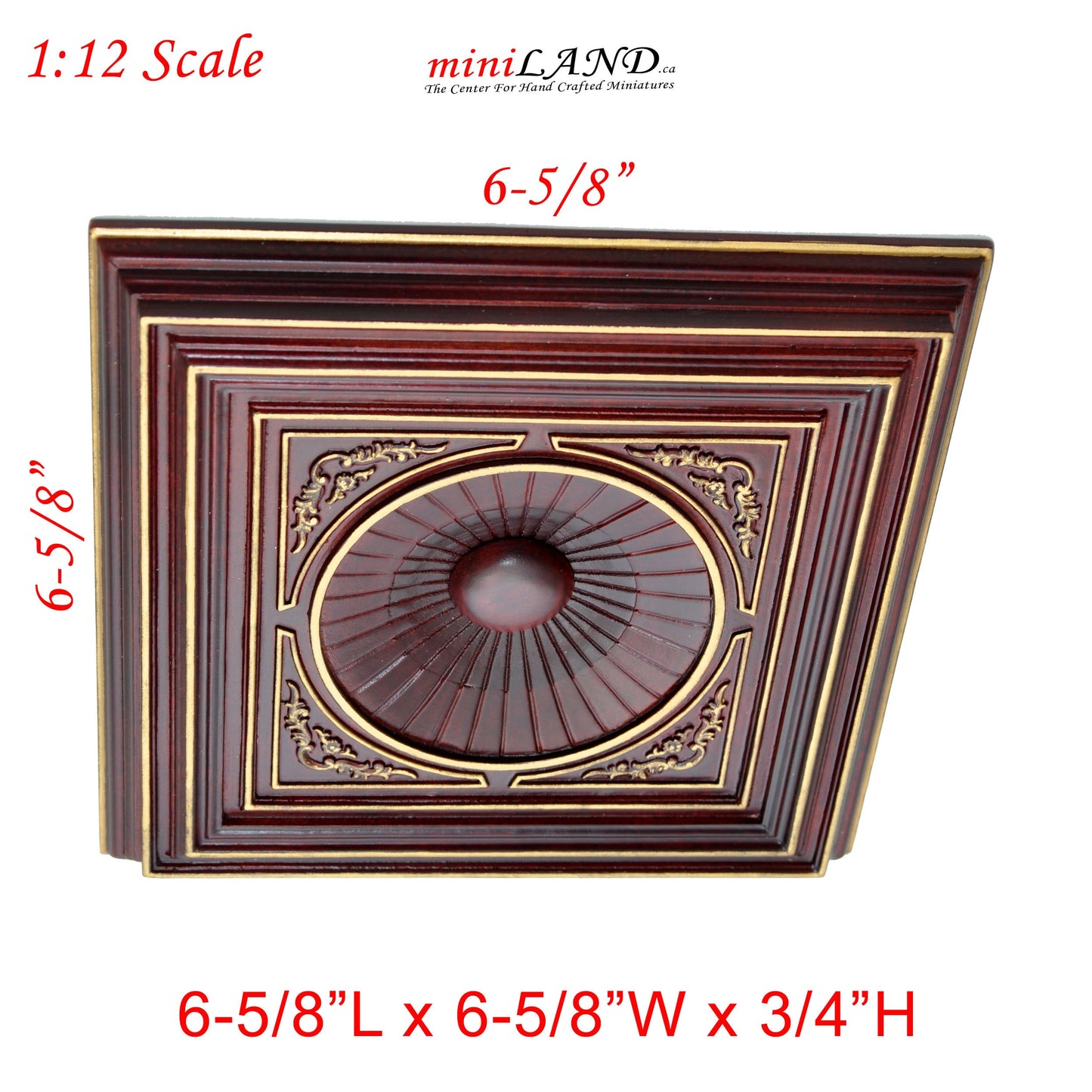 Mahogany Dome with frame 6.75"x6.75" Royal ceiling panel dollhouse miniature 1:12 ceiling medallion wood decoration