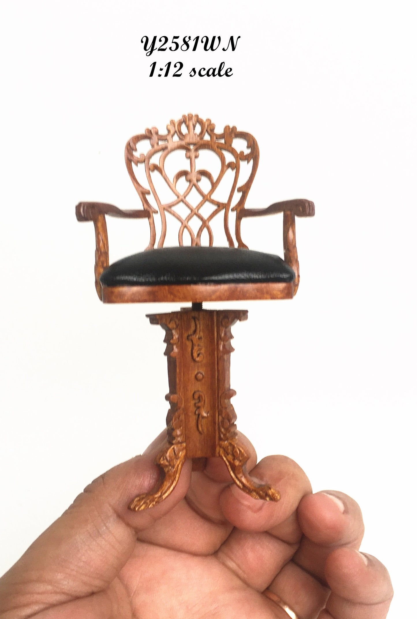 Casino Tall Chair for play game room Walnut Dollhouse miniature 1:12 High bar stool wood roulette table Y2581