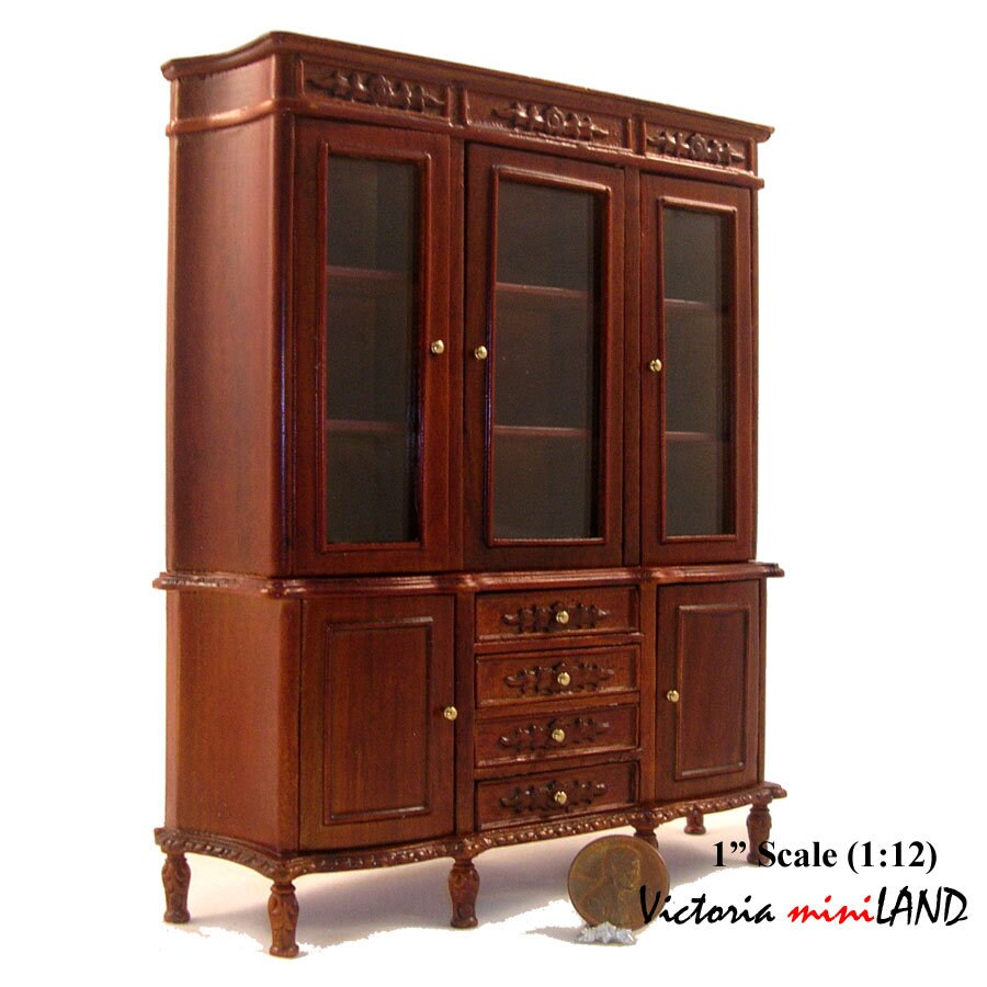 Victorian display case dresser cabinet for living room or kitchen show porcelain in 1:12 scale for dollhouse miniatures 6013WN