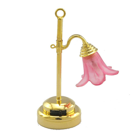 Brass Table Lamp tulip pink LED Super bright with On/off switch for 1:12 dollhouse miniature