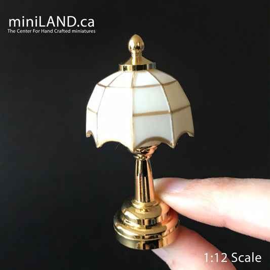 Brass round white Tiffany lamp LED Super bright with On/off switch for Dollhouse miniature 1:12 scale