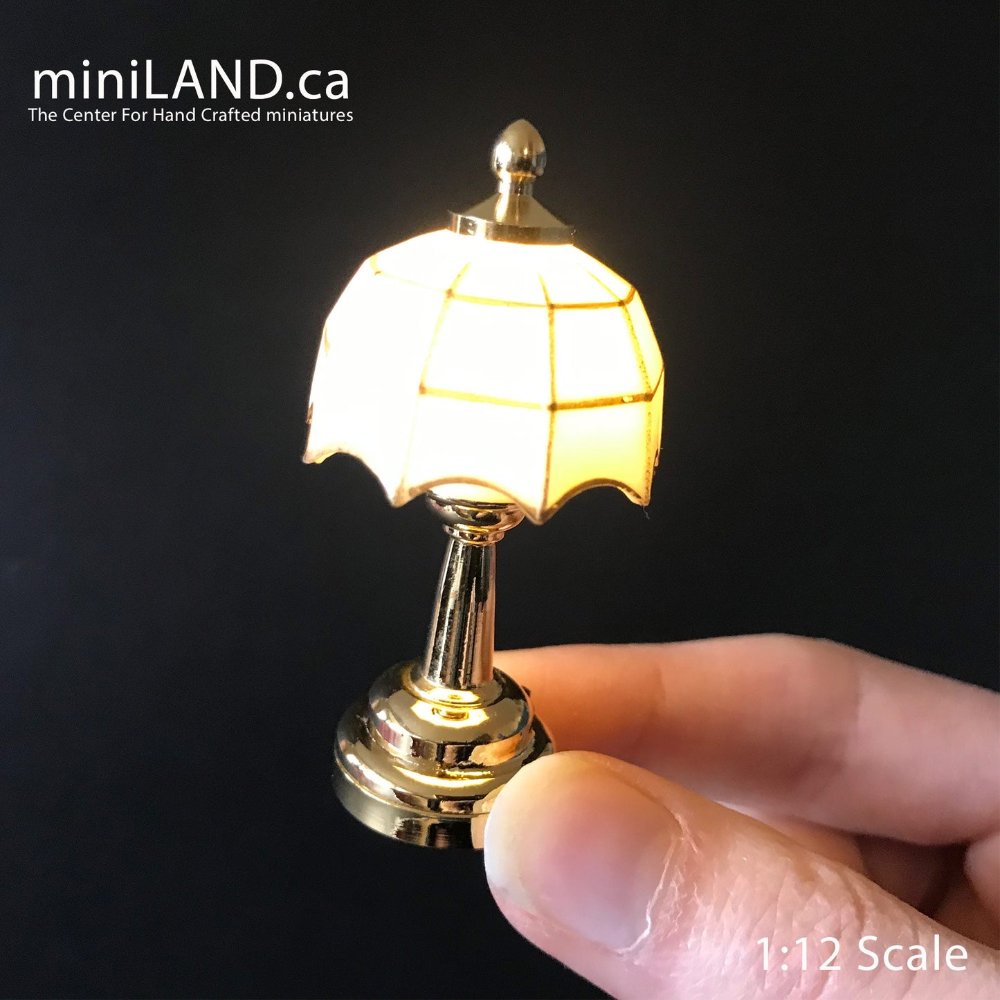 Brass round white Tiffany lamp LED Super bright with On/off switch for Dollhouse miniature 1:12 scale