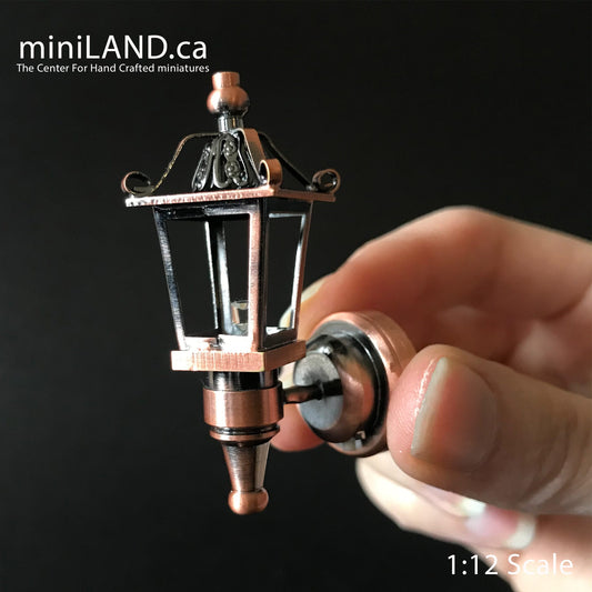 Copper Victorian Carriage Lamp Sconce Super bright LED light with On/off switch for 1:12 dollhouse miniature outdoor
