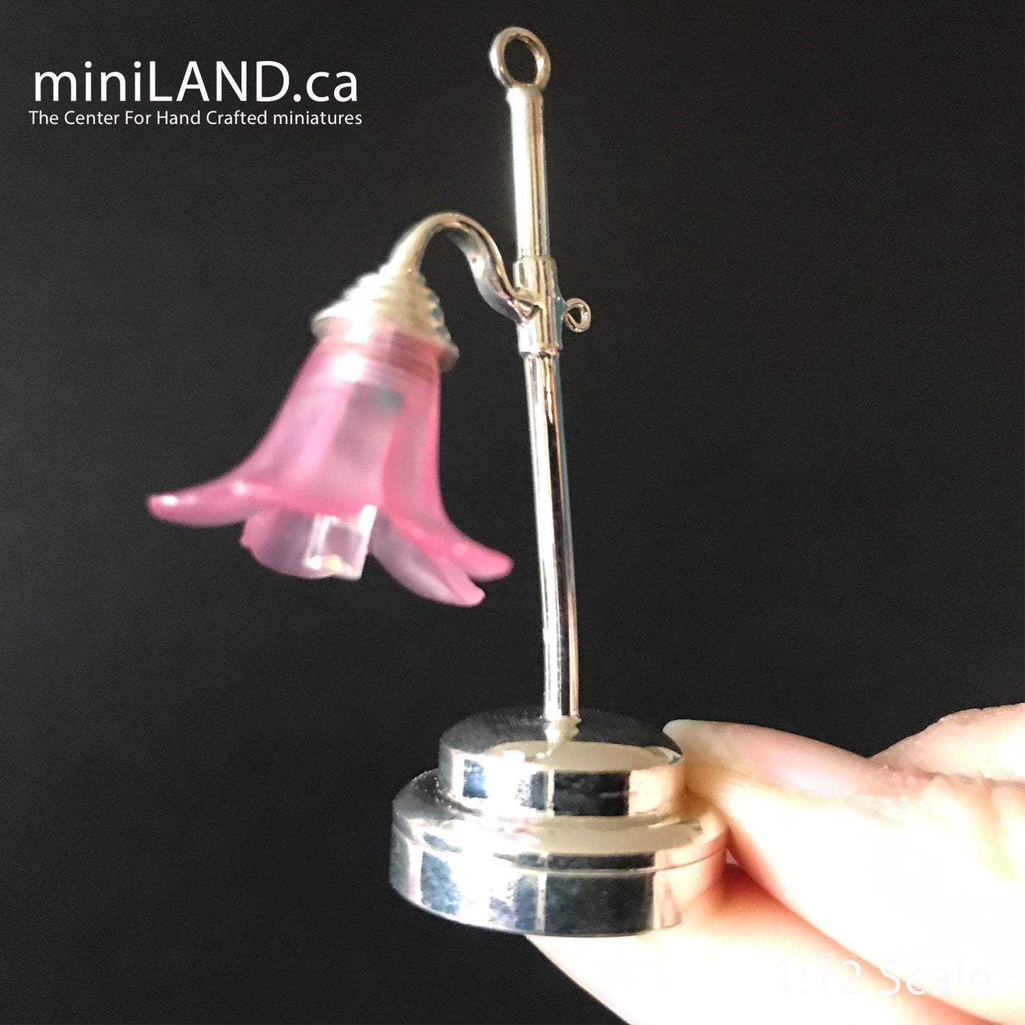 Silver Table Lamp tulip pink LED Super bright with On/off switch for 1:12 dollhouse miniature