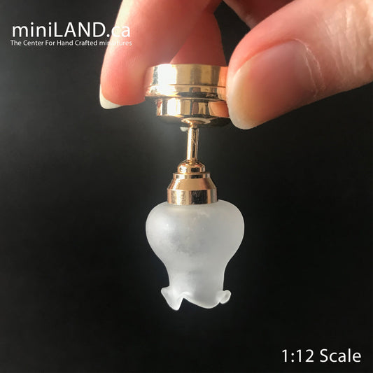 Brass Sm Frost Tulip Ceiling Lamp LED Super bright with On/off switch for dollhouse miniature 1:12 scale