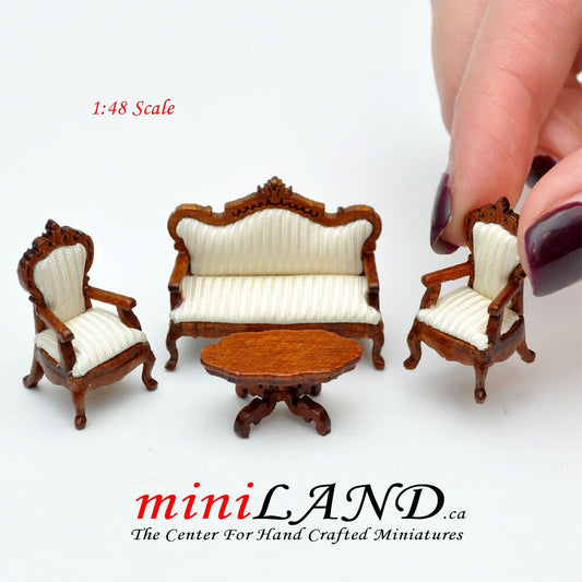 1:48 1/4" quarter scale Victorian living room set 4pcs Top quality Walnut dollhouse miniature Q6770 w WN