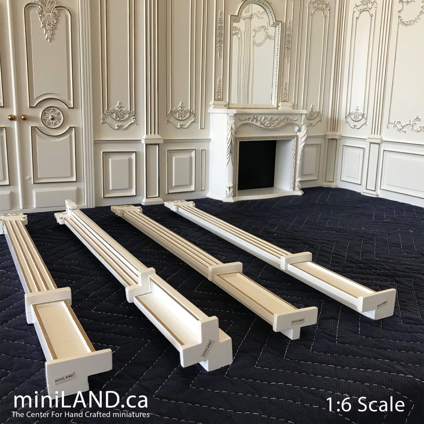 White French Royal Paneling Components 1:6 scale - fireplace panel, door panel, wall panel and column connectors - Handmade limited edition
