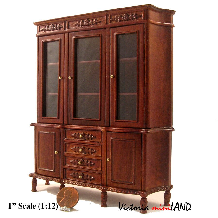 Victorian display case dresser cabinet for living room or kitchen show porcelain in 1:12 scale for dollhouse miniatures 6013WN