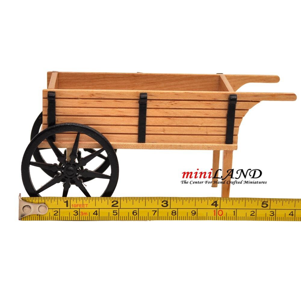 Wooden Wheel Barrow Stall Flowers / vegetables store shop display 1:12 scale miniature dollhouse with wheels Y6080 GO