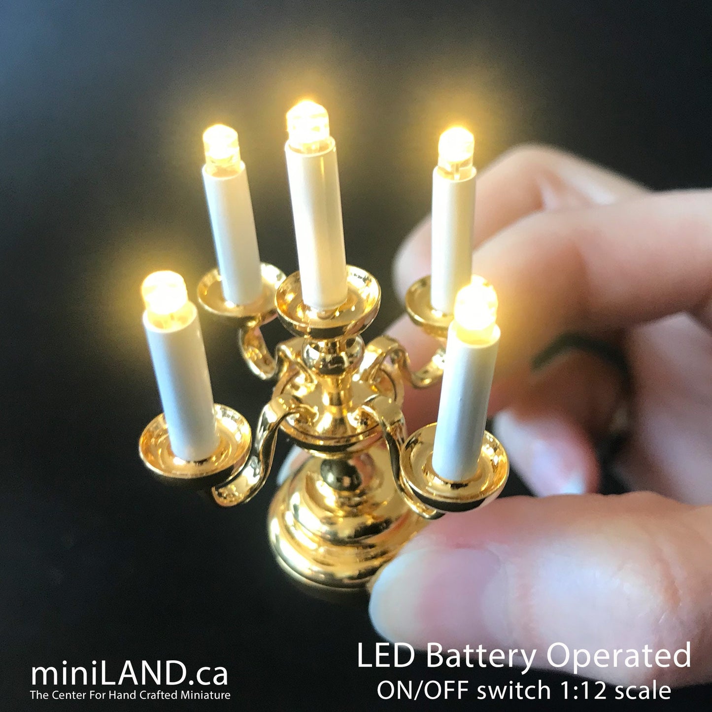 Small Candelabra 5 candles Super bright with on/off switch for 1:12 scale dollhouse miniatures candle