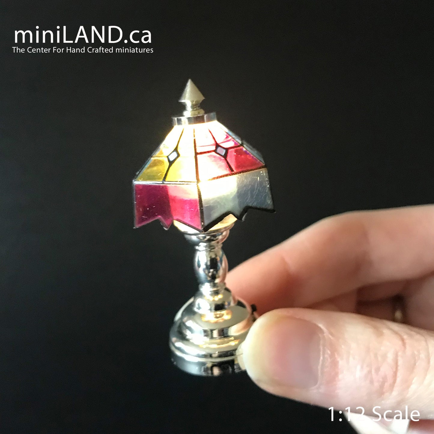 Lampe Tiffany LED ARGENT colorée Super lumineuse avec interrupteur marche/arrêt pour maison de poupée miniature échelle 1:12 colorée
