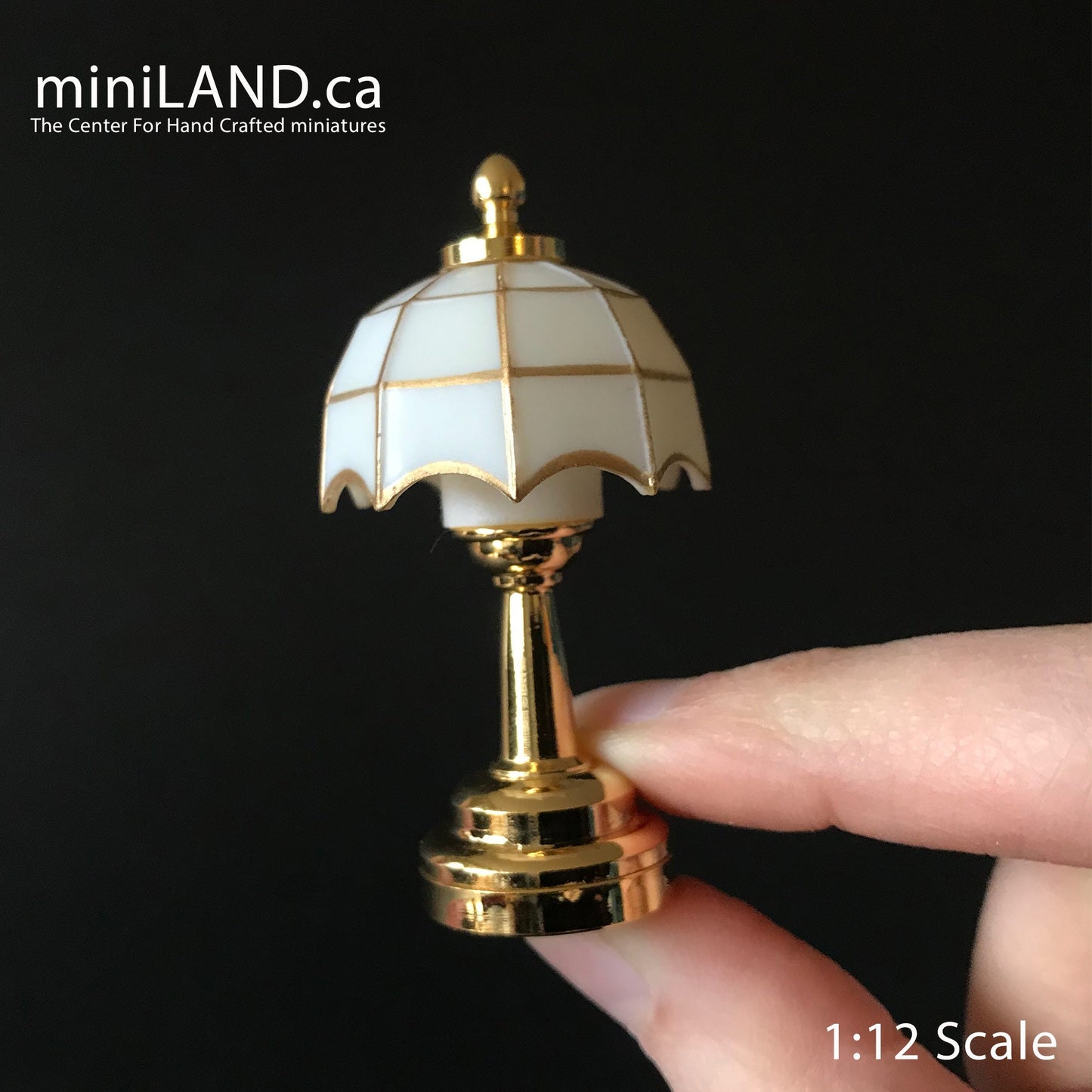 Brass round white Tiffany lamp LED Super bright with On/off switch for Dollhouse miniature 1:12 scale