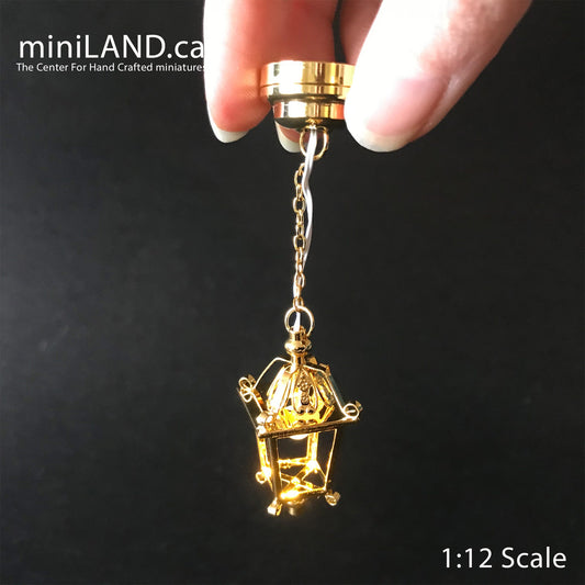 Laterne Hängelampe MESSING LED Superhell mit Ein-/Ausschalter für 1:12 Puppenhausminiatur