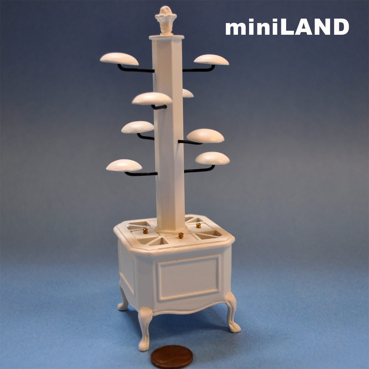 Victorian hats scarves and gloves display rack stand dollhouse miniature 1:12 scale White