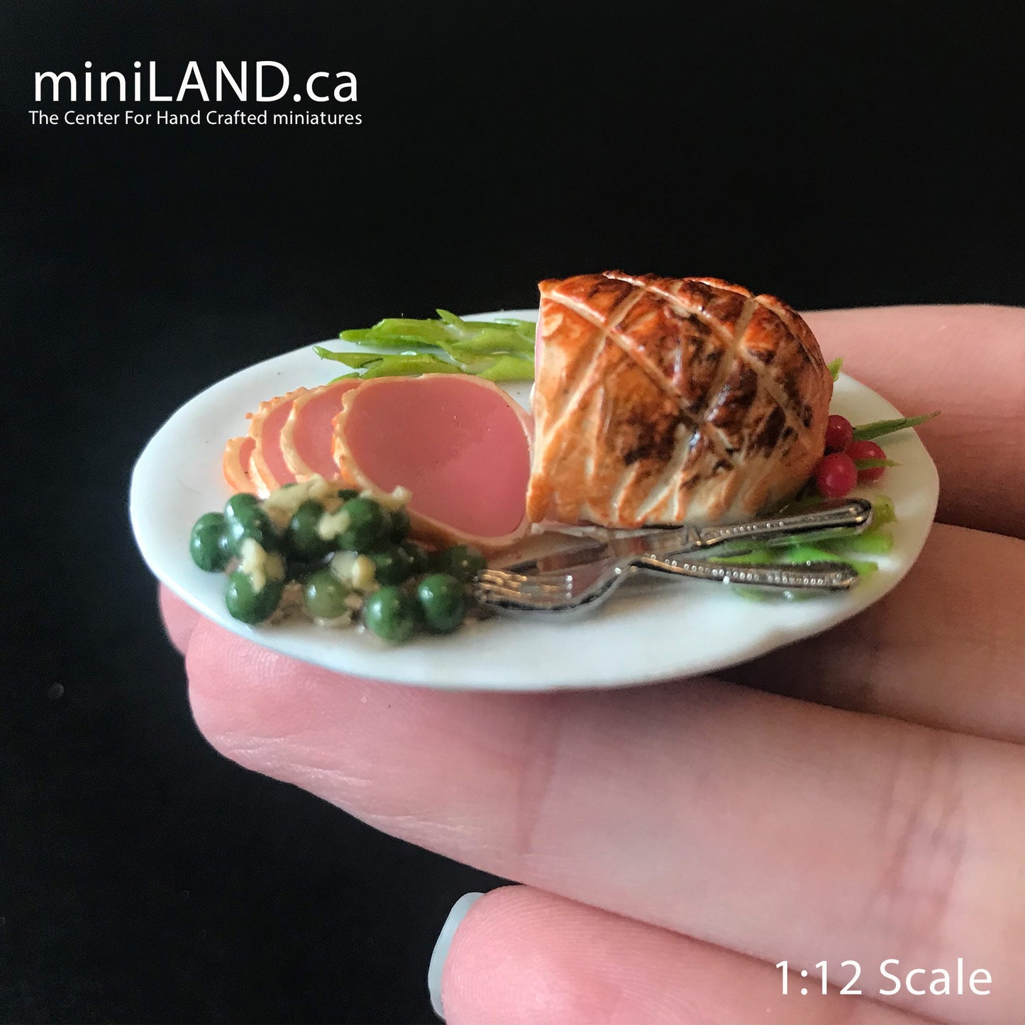 Ham dinner dish Platter meal family style christmas easter dollhouse miniature 1:12 scale handmade FN10