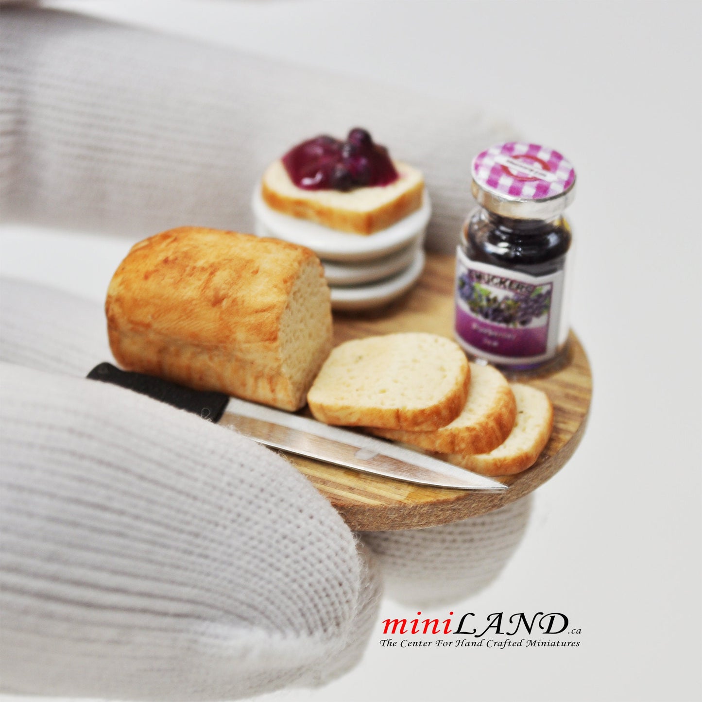Bread with jam breakfast on wooden tray 1:12 Scale dollhouse miniature handmade food toast - choice of 3 jams!