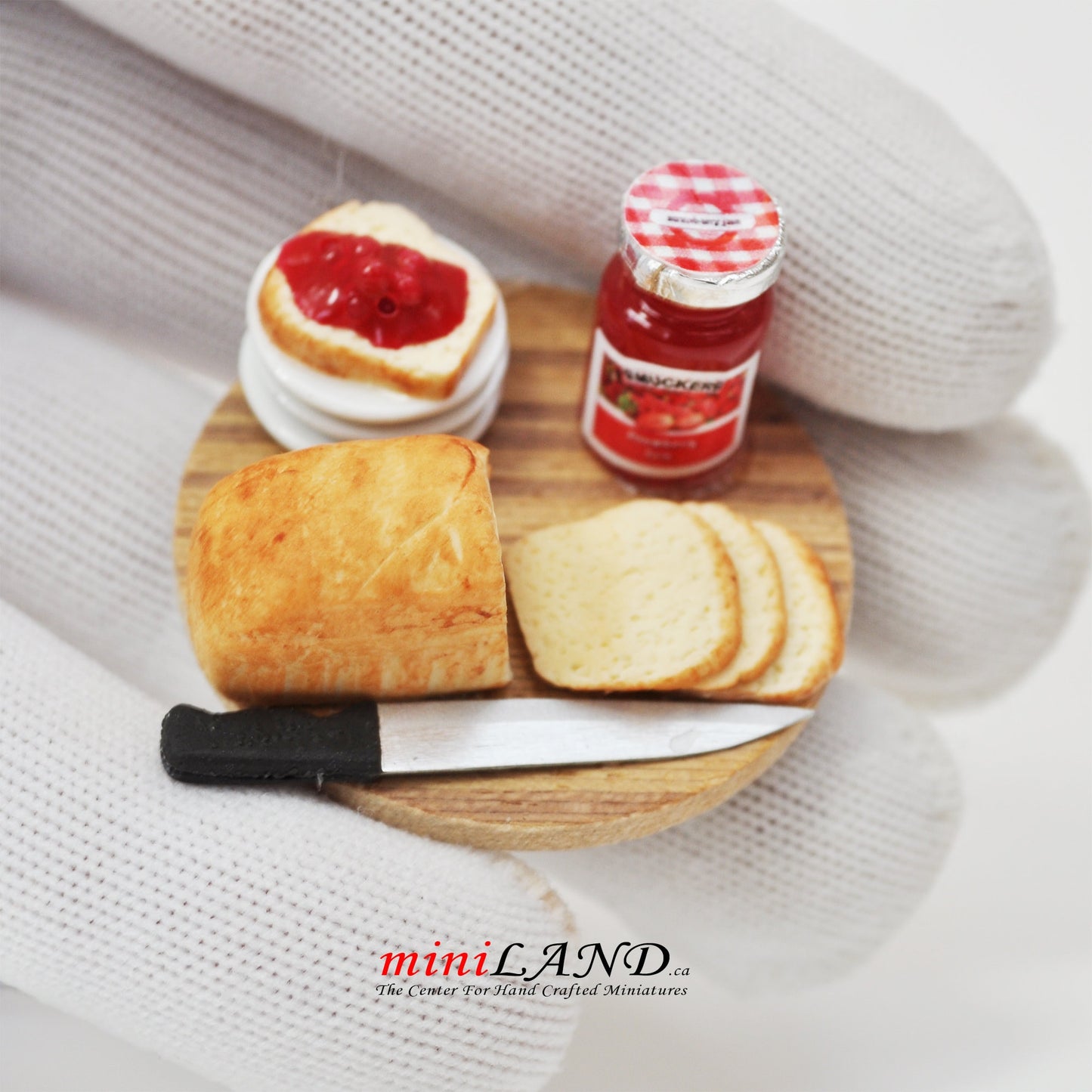 Bread with jam breakfast on wooden tray 1:12 Scale dollhouse miniature handmade food toast - choice of 3 jams!