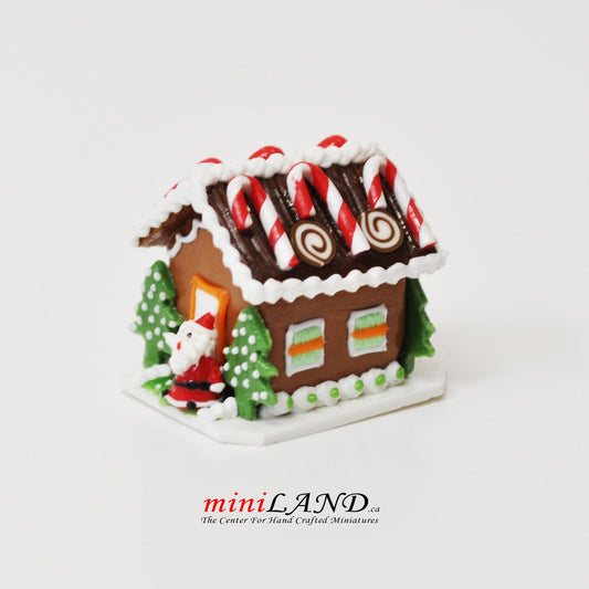 Lebkuchenhaus Weihnachten Weihnachtsmann Lutscher festliches Lebkuchen 1:12 Puppenhaus Miniatur Handarbeit Essen GBHC10