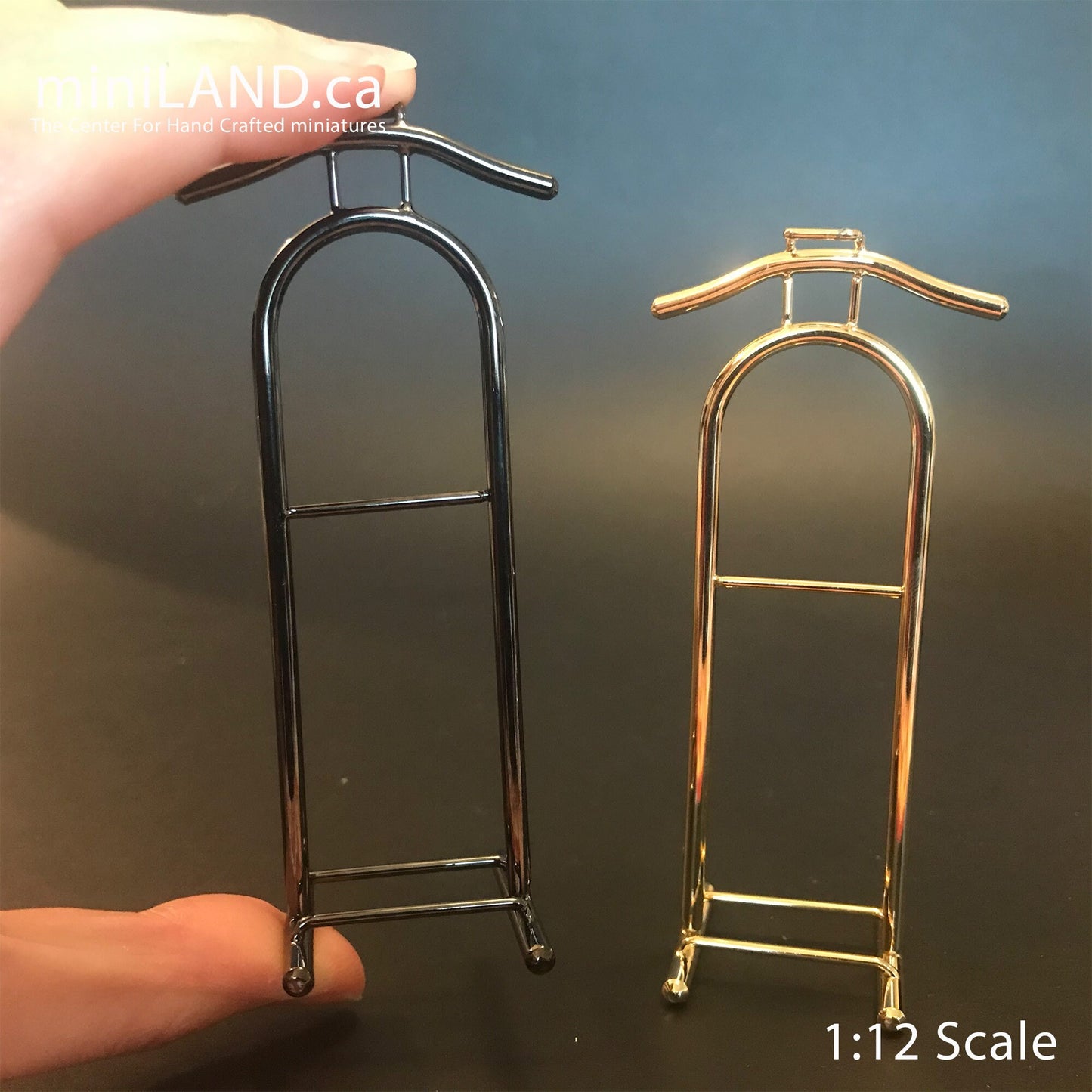 Valet stand for Dollhouse miniature 1:12 scale mini clothes hanger gold rack FA031160 Brass and gunmetal Black Hanging Hotel