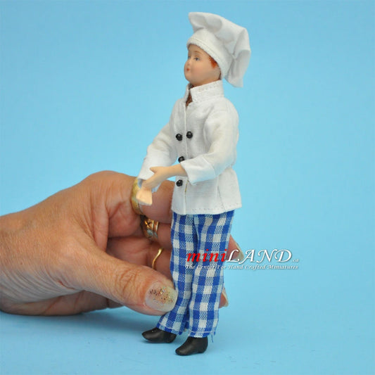 Biegbare Puppe für 1:12 Puppenhaus - Chefkoch Essen Miniatur Mini Porzellan mit Biegeteilen zur Positionierung Biegepuppen