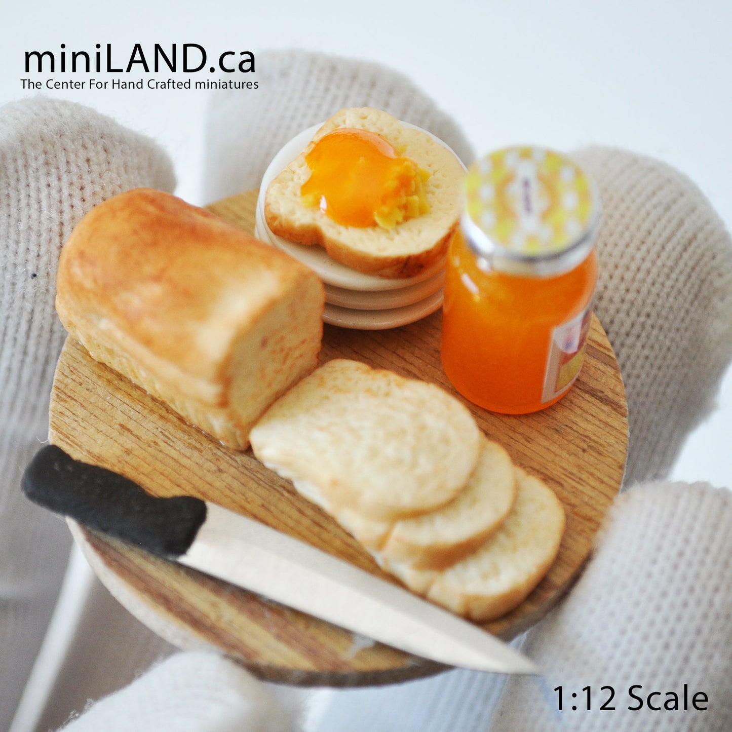 Bread with jam breakfast on wooden tray 1:12 Scale dollhouse miniature handmade food toast - choice of 3 jams!